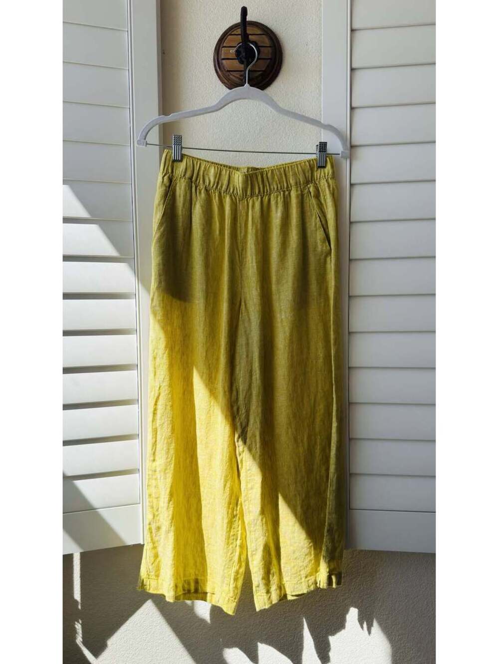 Tahari 100% Linen Wide Leg Cropped Pants Yellow Size S